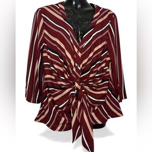 🌟 NY&C Burgundy & Beige Striped Women Top Size M - NWT